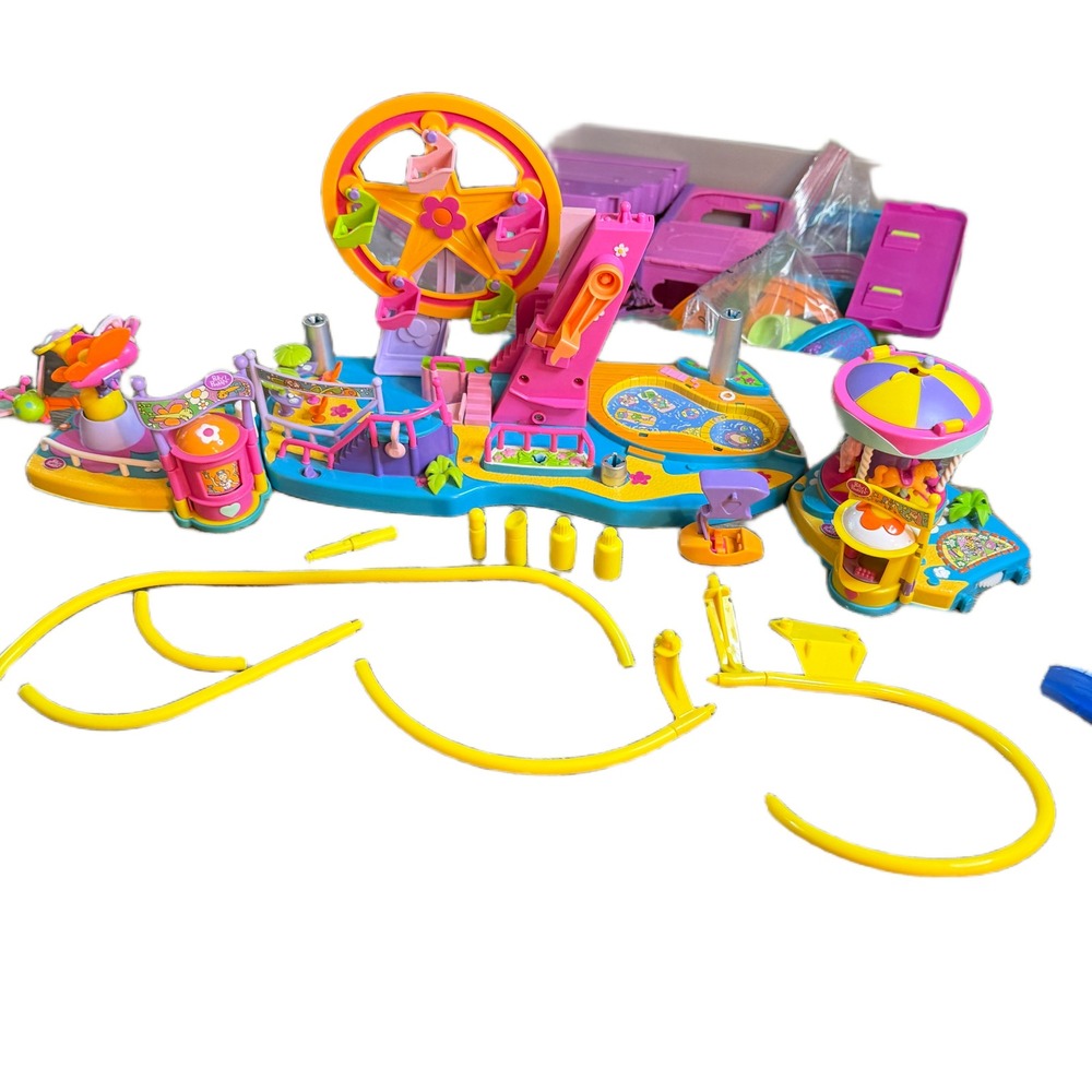 Vintage 2002 Polly Pocket Amusement Park Ferris Wheel Carousel‎ Pool Playset Lot